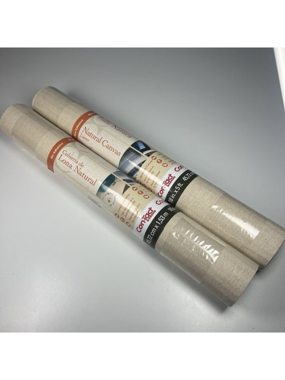Con-Tact Natural Canvas Shelf Liner 18” x 5’ Non-Adhesive Lot of 2 New
